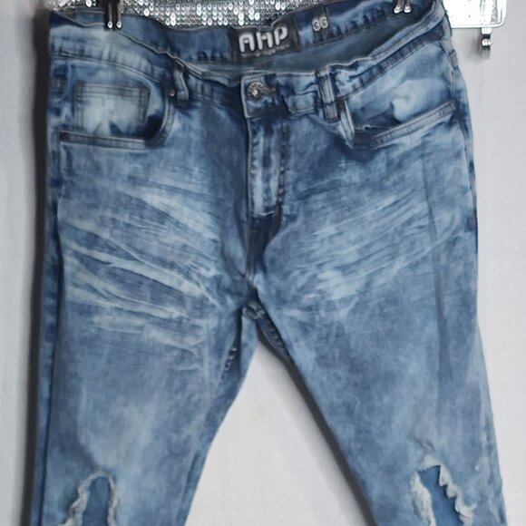AHP Another Hype Piece Blue Denim Distressed Acid Wash Stretch Skinny Jean 36x34 - Picture 2 of 16